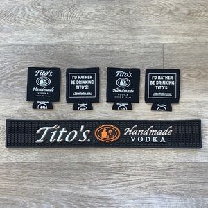 NWOT Tito’s Handmade Vodka Bar Spill Rail Mat and 4 Drink Koozies